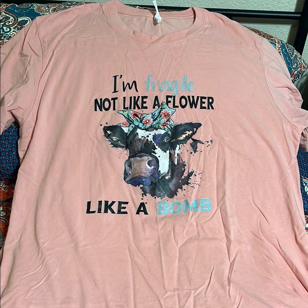 Pink Graphic Tee with Cow Design